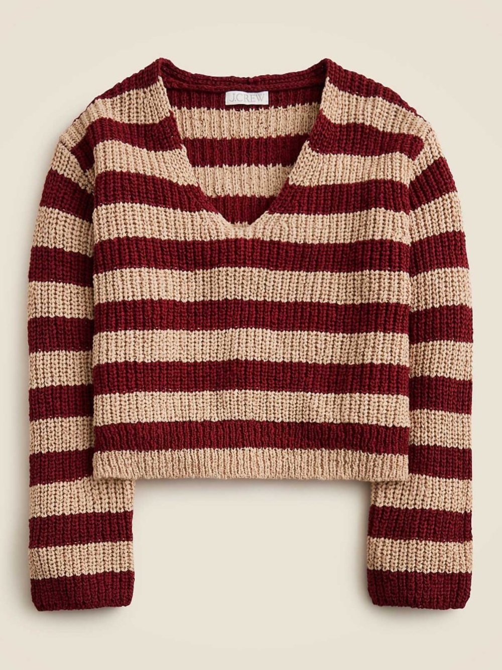 J.Crew NWT Burgundy Striped Open Knit V-Neck Sweater Women's XS